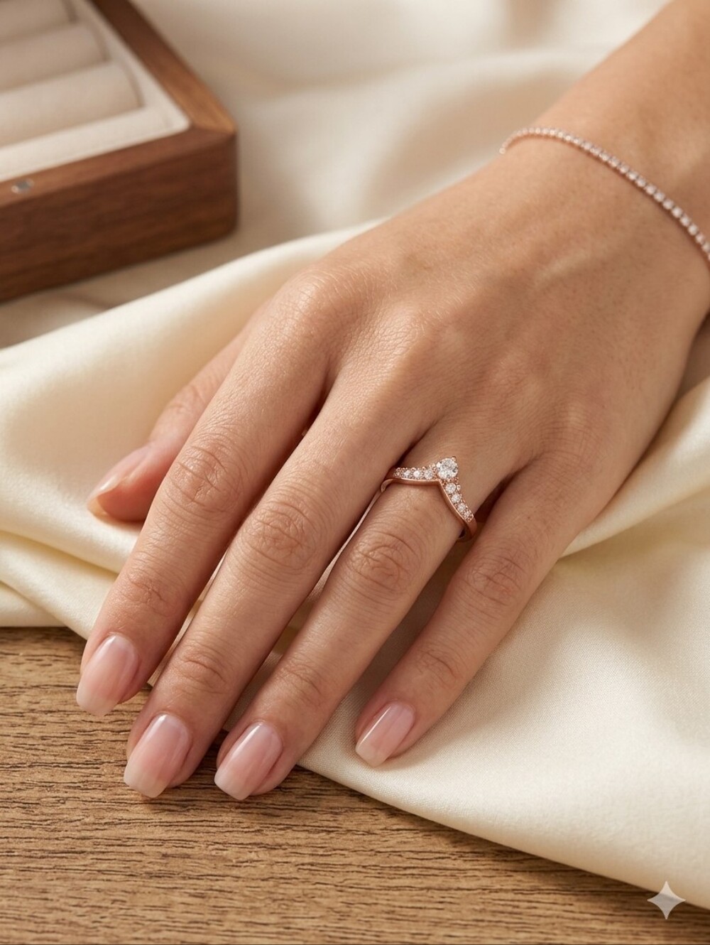 Crystal Accent Rose Gold Ring - Size 8